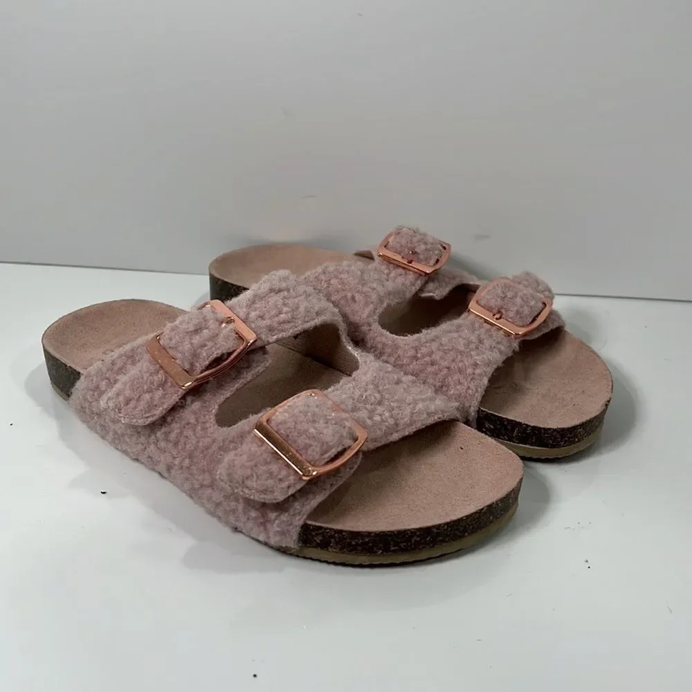 Harper Canyon Girls Pink Sherpa Sandals sz 1 NEW #K-52